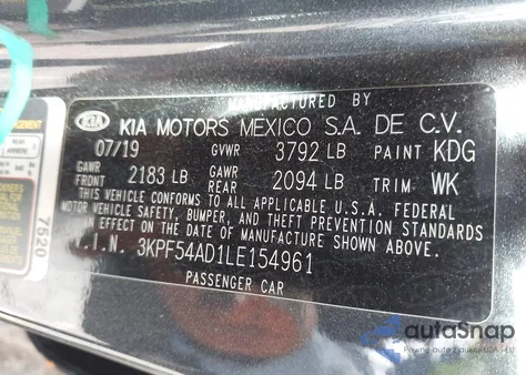 2020 Kia Forte Ex из США, поврежденный, VIN 3KPF54AD1LE154961